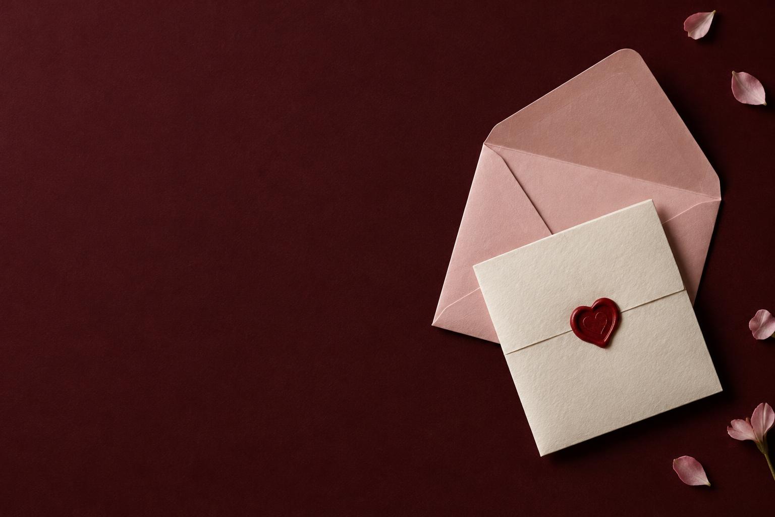 A pink envelope and a love letter sealed with a heart